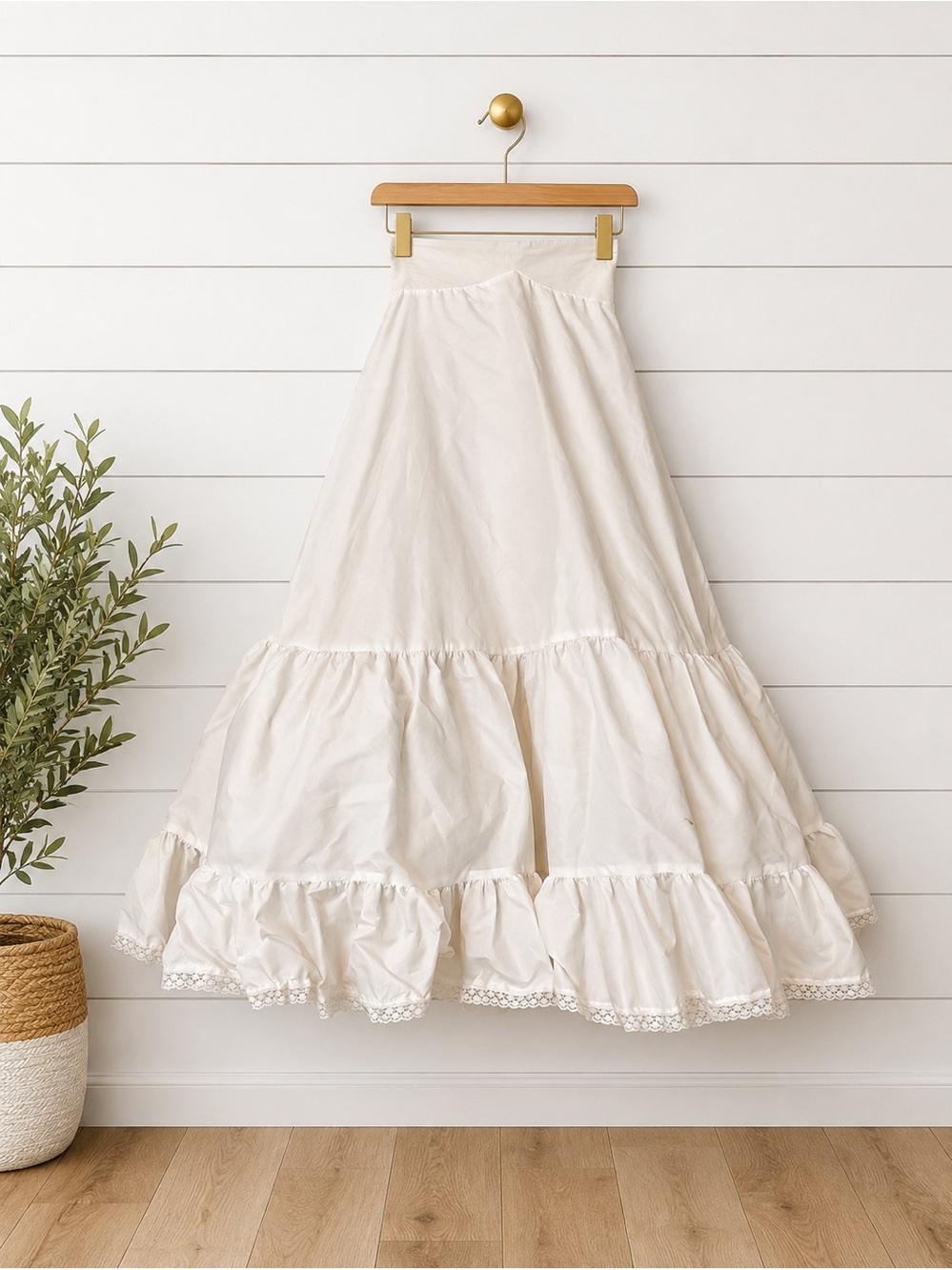 🤍 White High Waisted Petticoat Maxi Skirt Tulle Underlay Elastic Waist Lace Trim